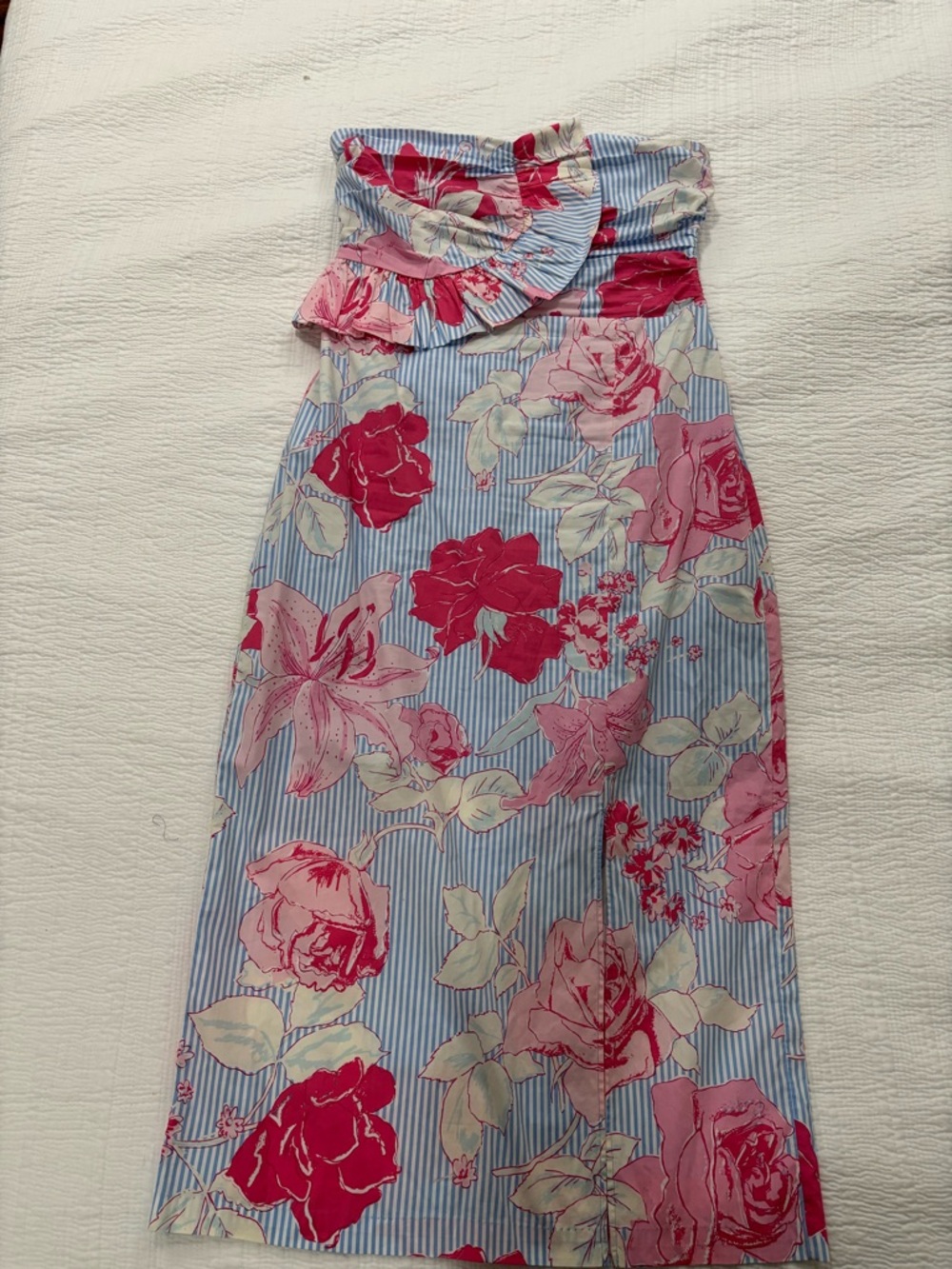 Vineyard Vines Strapless Floral Midi Dress in Light Blue and Pink